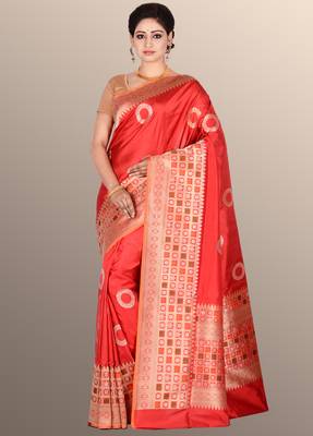 Red woven pure silk saree with blouse 1