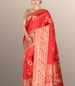 Red woven pure silk saree with blouse