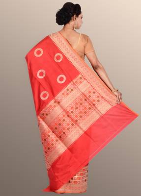 Red woven pure silk saree with blouse 2