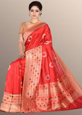 Red woven pure silk saree with blouse 3
