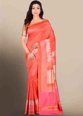 Pink woven pure silk saree with blouse 1