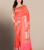Pink woven pure silk saree with blouse