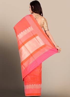 Pink woven pure silk saree with blouse 2