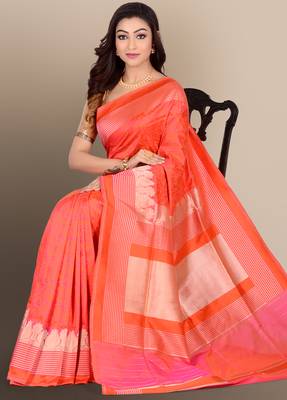 Pink woven pure silk saree with blouse 3