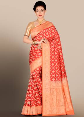 Red woven pure silk saree with blouse 1
