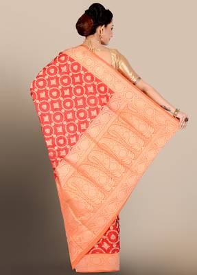 Red woven pure silk saree with blouse 2