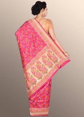 Pink woven pure silk saree with blouse 2