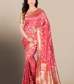 Red woven pure silk saree with blouse