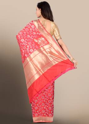 Red woven pure silk saree with blouse 2