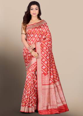 Red woven pure silk saree with blouse 1