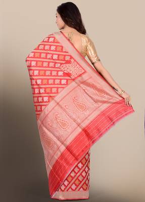 Red woven pure silk saree with blouse 2