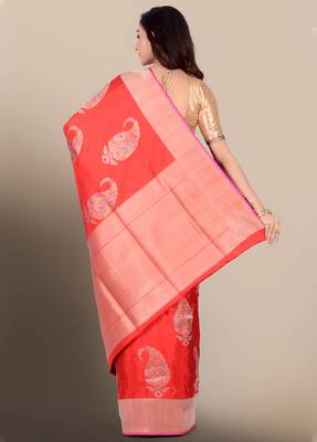 Red woven pure silk saree with blouse 2