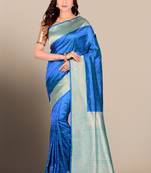 Blue woven pure silk saree with blouse