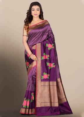 Purple woven pure silk saree with blouse 1