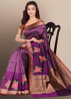 Purple woven pure silk saree with blouse 3