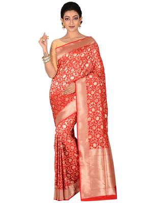 Red woven pure silk saree with blouse 1