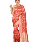 Red woven pure silk saree with blouse
