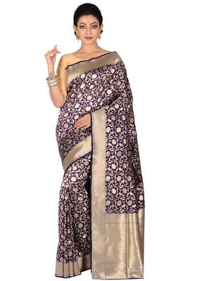 Purple woven pure silk saree with blouse 1