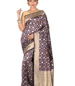 Purple woven pure silk saree with blouse
