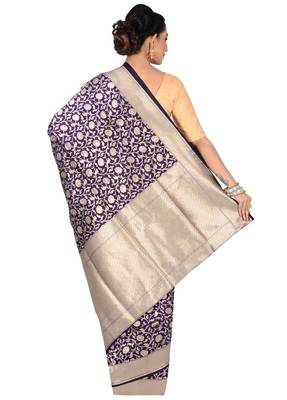 Purple woven pure silk saree with blouse 2