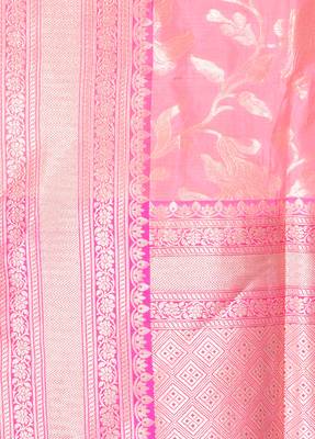 Pink woven pure silk saree with blouse 3