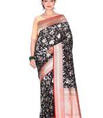Black woven pure silk saree with blouse