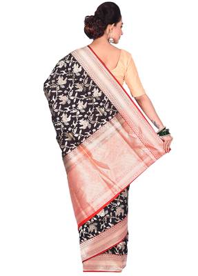 Black woven pure silk saree with blouse 2