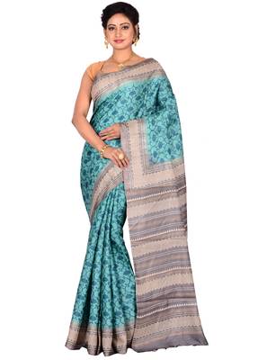 Blue woven pure silk saree with blouse 1