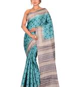 Blue woven pure silk saree with blouse