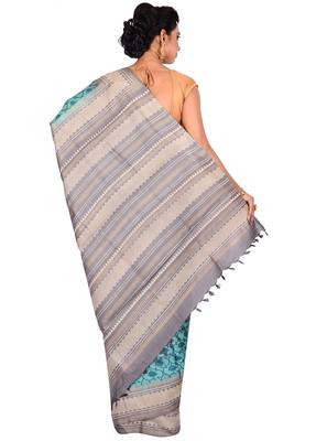 Blue woven pure silk saree with blouse 2