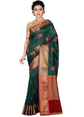 Green woven pure silk saree with blouse 1