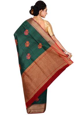 Green woven pure silk saree with blouse 2