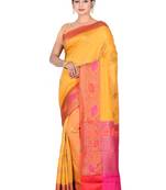 Yellow woven pure silk saree with blouse