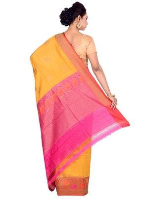 Yellow woven pure silk saree with blouse 2