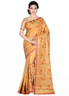 Yellow woven pure silk saree with blouse 1