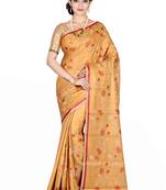 Yellow woven pure silk saree with blouse