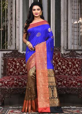 Multicolor woven pure silk saree with blouse 1