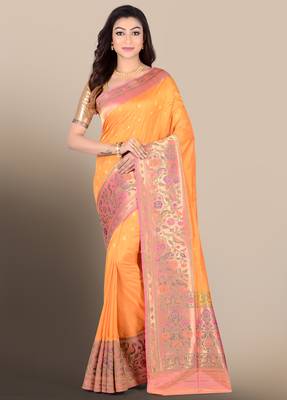 Multicolor woven pure silk saree with blouse 1