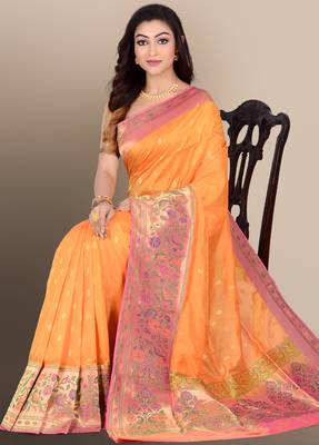 Multicolor woven pure silk saree with blouse 3