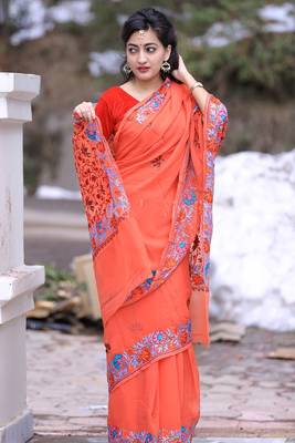 Rust Brown Kashmiri Aari Work Saree Enriched With Floral Paisley Pattern 2