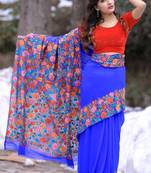 Royal Blue Kashmiri Aari Work Embroidered Saree Enriched With Floral Paisley Pattern