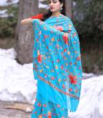 Sea Green Color Kashmiri Aari Work Embroidered Saree Enriched With Floral Paisley Pattern