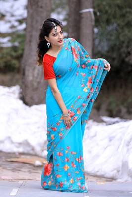 Sea Green Color Kashmiri Aari Work Embroidered Saree Enriched With Floral Paisley Pattern 2