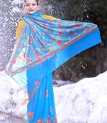 Blue Color Kashmiri Work Embroidered Saree Enriched With Running Jaal Pattern