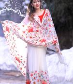 White Color Kashmiri Work Embroidered Saree Enriched With Running Jaal Pattern