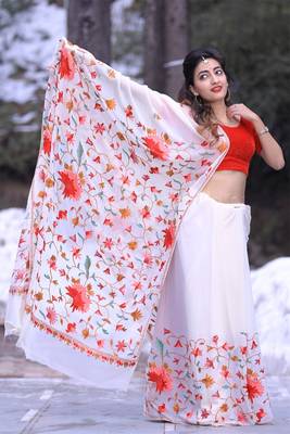 White Color Kashmiri Work Embroidered Saree Enriched With Running Jaal Pattern 2