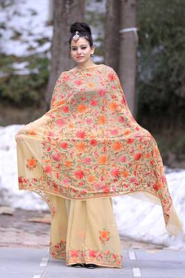 Beige Color Kashmiri Aari Work Embroidered Sarees Enriched With Floral Paisley 2