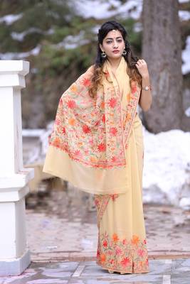 Superior Beige Colour Kashmiri Saree With Multi Colour Embroidery 2