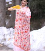 Creamy White Kashmiri Sarees With multi Coloured Kashida Work Embroidery