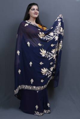 Navyblue Colour Kashida Work Saree With Wonderful Designing On Border And Bail Pattern On Pallu 2